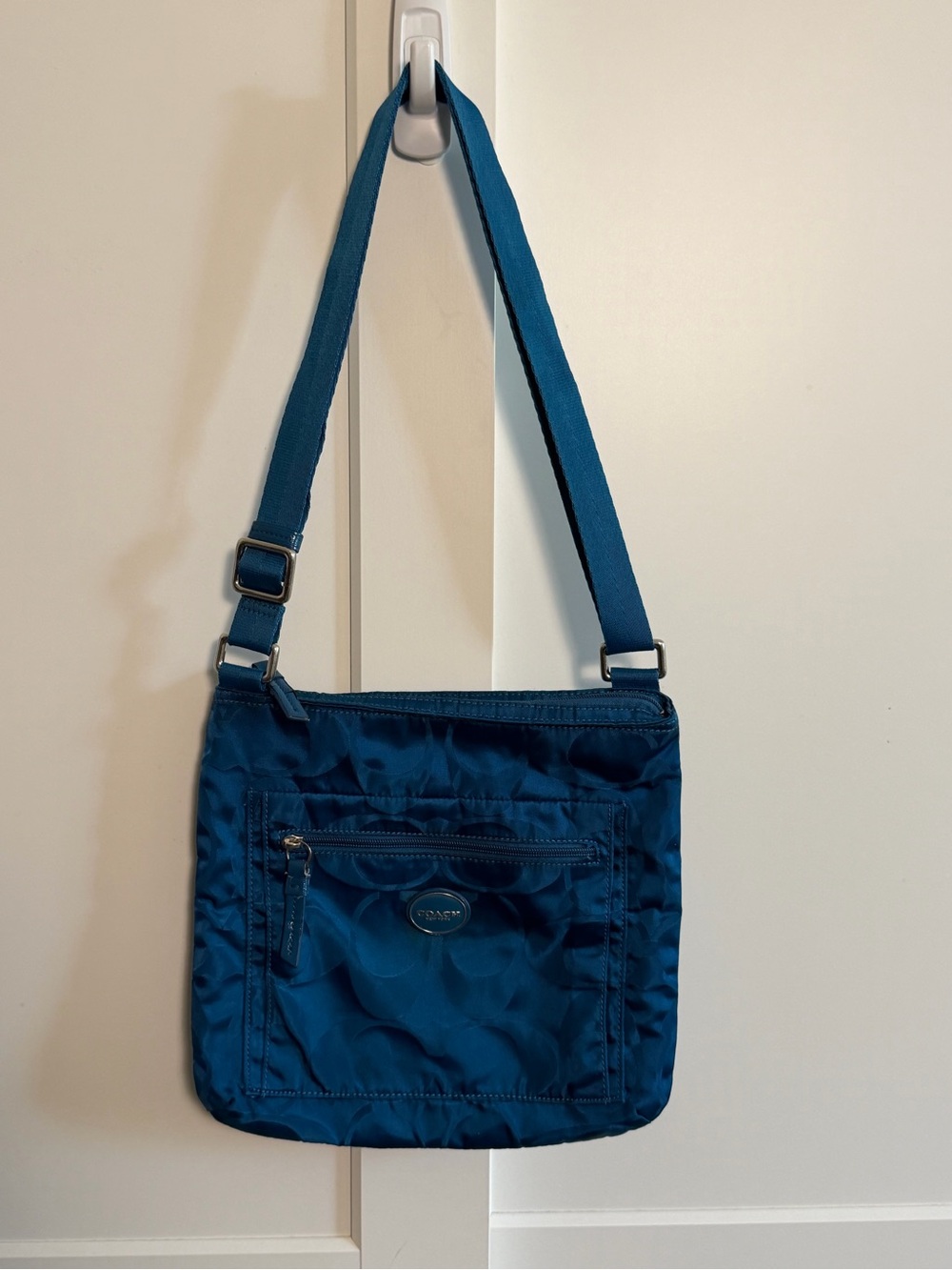 Coach Getaway Signature Nylon File Crossbody Bag F77408 Mineral Blue